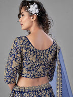 Myra Blue Heavy Embroidered Art Silk Bridal Lehenga | Grocsy