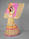 Myra Beige Heavy Embroidered Soft Net Bridal Lehenga | Grocsy