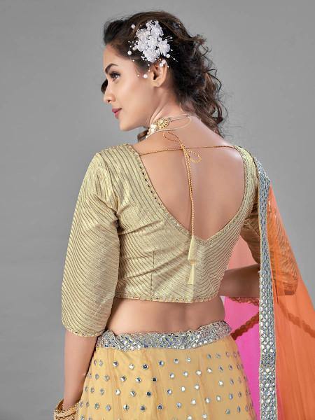 Myra Beige Heavy Embroidered Soft Net bridal Lehenga | Grocsy