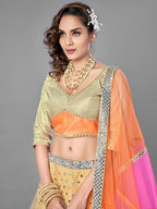 Myra Beige Heavy Embroidered Soft Net Bridal Lehenga | Grocsy