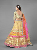 Myra Beige Heavy Embroidered Soft Net Bridal Lehenga | Grocsy