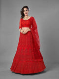 Myra Red Heavy Embroidered Art Silk Bridal Lehenga | Grocsy