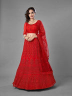 Myra Red Heavy Embroidered Art Silk bridal Lehenga | Grocsy