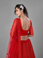 Myra Red Heavy Embroidered Art Silk Bridal Lehenga | Grocsy