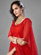 Myra Red Heavy Embroidered Art Silk Bridal Lehenga | Grocsy
