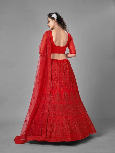 Myra Red Heavy Embroidered Art Silk bridal Lehenga | Grocsy