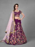 Myra Purple Heavy Embroidered Satin Velvet Bridal Lehenga | Grocsy