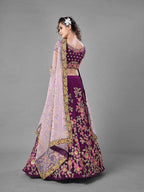 Myra Purple Heavy Embroidered Satin Velvet Bridal Lehenga | Grocsy