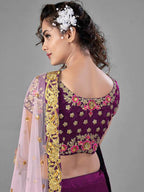 Myra Purple Heavy Embroidered Satin Velvet Bridal Lehenga | Grocsy