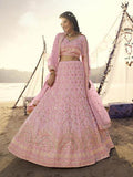Myra Pink Heavy Embroidered Organza Bridal Lehenga | Grocsy