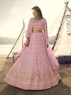 Myra Pink Heavy Embroidered Organza Bridal Lehenga | Grocsy