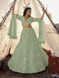 Myra Pista Embroidered Organza bridal Lehenga | Grocsy