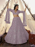 Myra Purple Embroidered Organza Bridal Lehenga | Grocsy