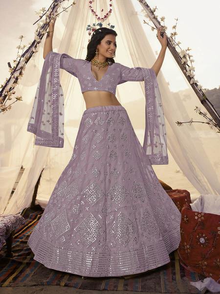 Myra Purple Embroidered Organza bridal Lehenga | Grocsy