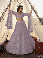Myra Purple Embroidered Organza bridal Lehenga | Grocsy