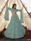 Myra Sea Green Embroidered Organza Bridal Lehenga | Grocsy
