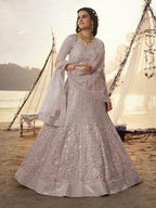 Myra Dusty Pink Embroidered Organza Bridal Lehenga | Grocsy