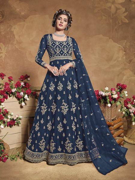Myra Navy Blue Heavy Embroidered Butterfly Net Anarkali Suit | Grocsy