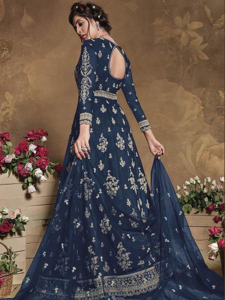 Myra Navy Blue Heavy Embroidered Butterfly Net Anarkali Suit | Grocsy