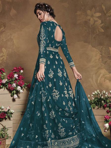 Myra Rama Green Heavy Embroidered Butterfly Net Anarkali Suit | Grocsy