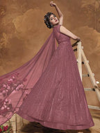 Myra Dusty Pink Heavy Embroidered Butterfly Net Anarkali Suit | Grocsy