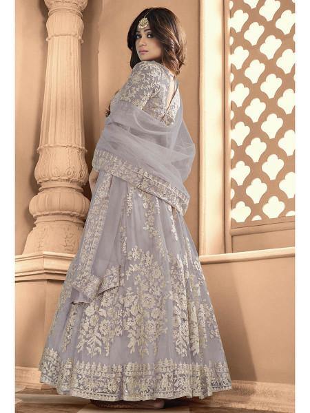 Myra Dusty Grey Heavy Embroidered Anarkali Suit | Grocsy