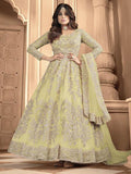 Myra Dusty Yellow Heavy Embroidered Anarkali Suit | Grocsy