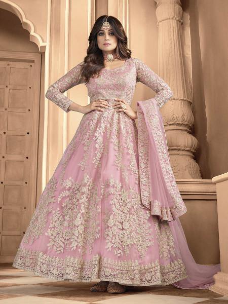 Myra Dusty Pink Heavy Embroidered Anarkali Suit | Grocsy