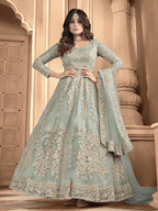 Myra Dusty Sea Blue Heavy Embroidered Anarkali Suit | Grocsy