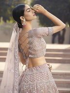 Myra Beautiful Mauve Heavy Embroidered Soft Net Bridal Lehenga | Grocsy