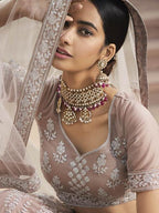 Myra Beautiful Mauve Heavy Embroidered Soft Net Bridal Lehenga | Grocsy