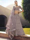Myra Mauve Heavy Embroidered Soft Net Bridal Lehenga | Grocsy