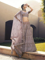 Myra Mauve Heavy Embroidered Soft Net bridal Lehenga | Grocsy