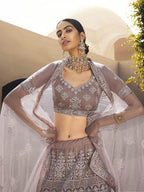 Myra Mauve Heavy Embroidered Soft Net bridal Lehenga | Grocsy