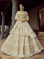 Myra Beautiful Off White Heavy Embroidered Georgette Traditional Bridal Lehenga | Grocsy