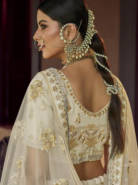 Myra Beautiful Off White Heavy Embroidered Georgette Traditional Bridal Lehenga | Grocsy