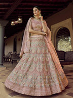 Myra Beautiful Peach Heavy Embroidered Georgette Bridal Lehenga | Grocsy