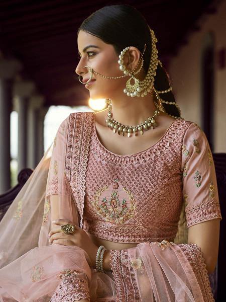 Myra Beautiful Peach Heavy Embroidered Georgette Bridal Lehenga | Grocsy