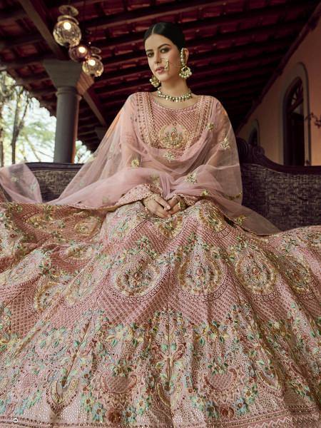 Myra Beautiful Peach Heavy Embroidered Georgette Bridal Lehenga | Grocsy