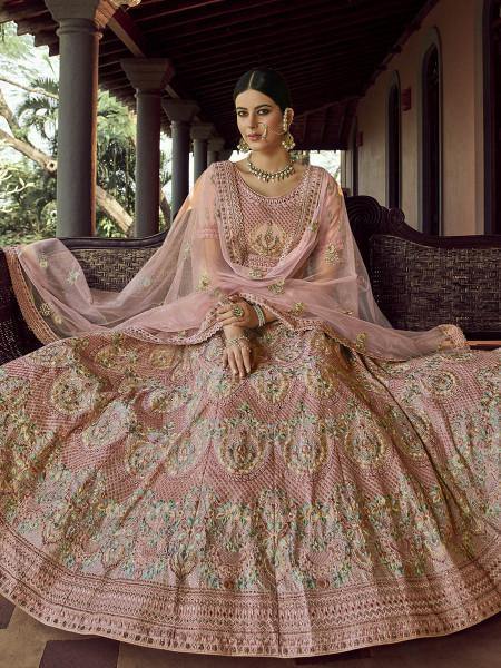 Myra Beautiful Peach Heavy Embroidered Georgette Bridal Lehenga | Grocsy