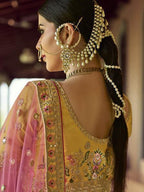 Myra Mustard Heavy Embroidered Georgette Bridal Lehenga | Grocsy