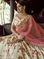 Myra Beautiful Off White Heavy Embroidered Georgette Bridal Lehenga | Grocsy