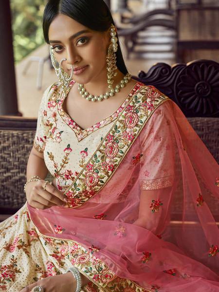 Myra Off White Heavy Embroidered Georgette bridal Lehenga | Grocsy