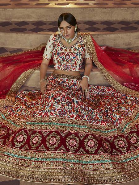 Myra Off White Heavy Embroidered Georgette Bridal Lehenga | Grocsy