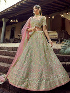 Myra Beautiful Green Heavy Embroidered Georgette Bridal Lehenga | Grocsy