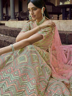 Myra Beautiful Green Heavy Embroidered Georgette Bridal Lehenga | Grocsy