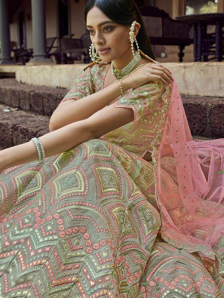 Myra Beautiful Green Heavy Embroidered Georgette Bridal Lehenga | Grocsy