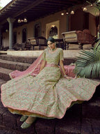 Myra Beautiful Green Heavy Embroidered Georgette Bridal Lehenga | Grocsy