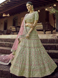 Myra Green Heavy Embroidered Georgette bridal Lehenga | Grocsy