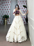 Lorenvalley White Pure Rayon Sequins Lace Touch Up Lehenga Choli | Grocsy